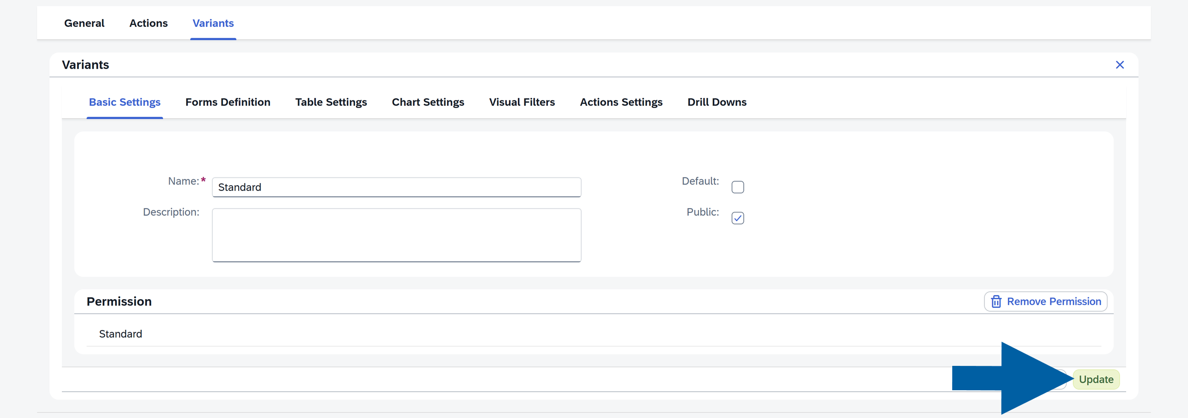 screen showing updating the added permission