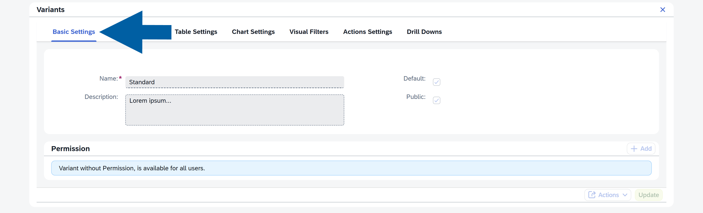 screen showing basic settings section