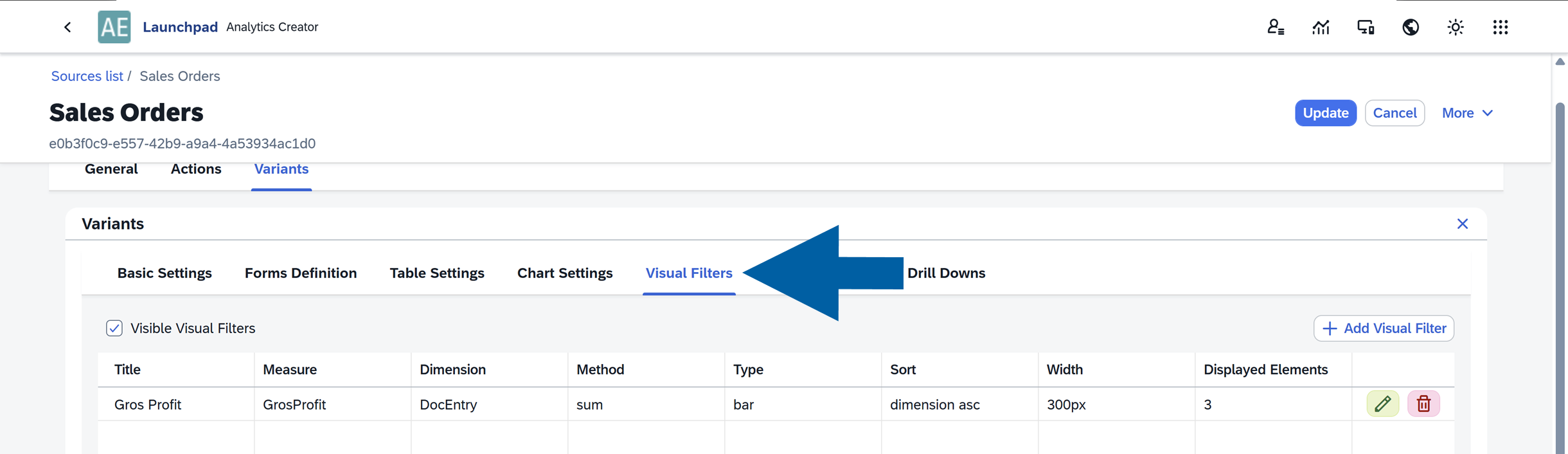 screen showing visual filters section