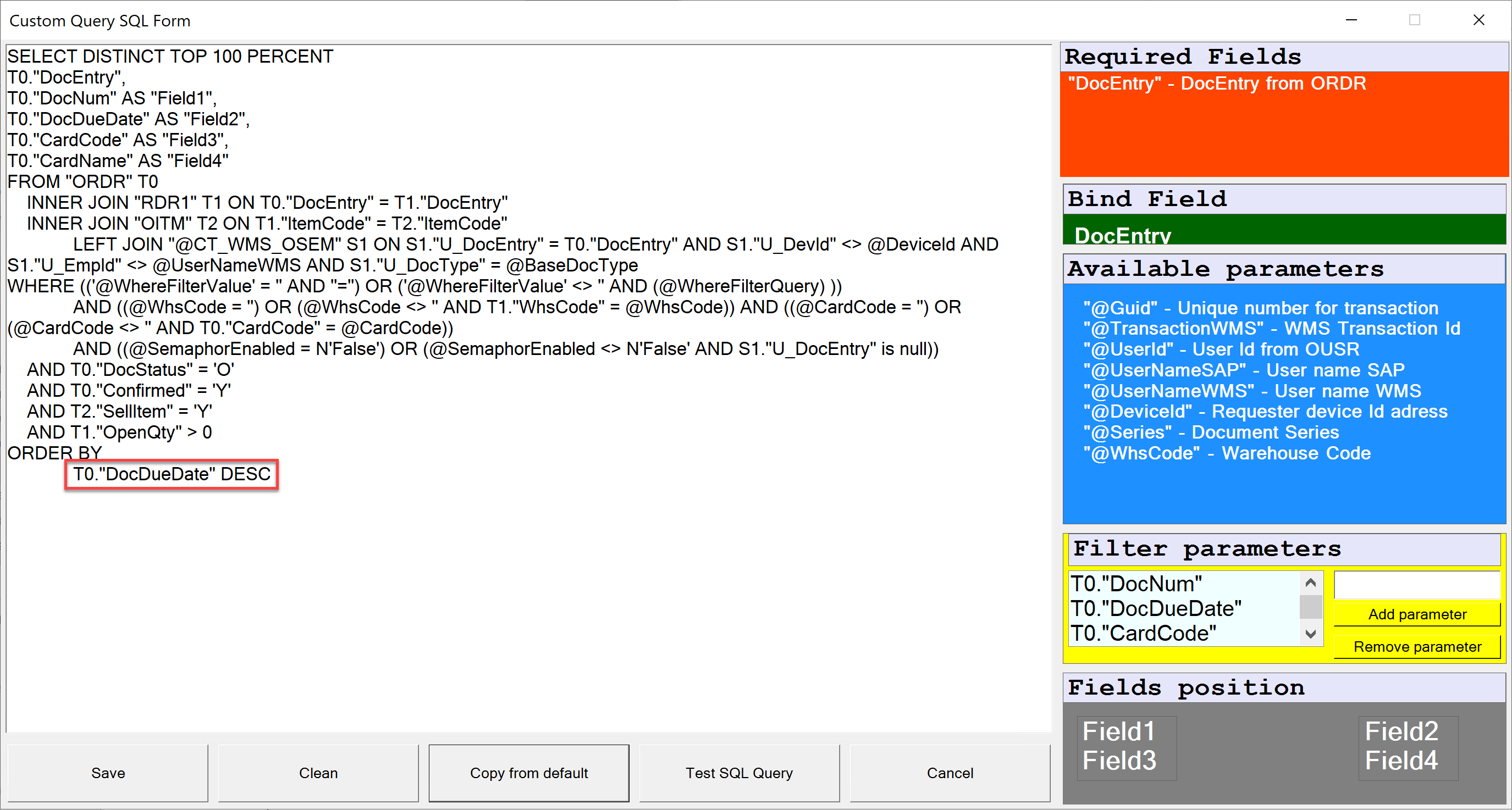 Screenshot showing document number sorting order change in SQL query example