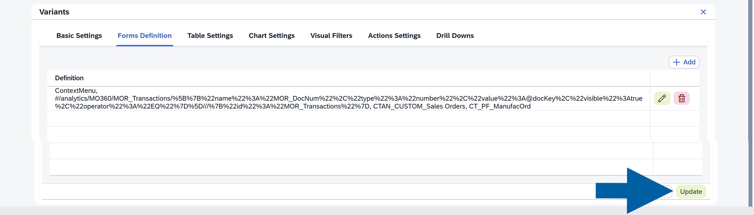 screen showing sabing changes in a form definitrion
