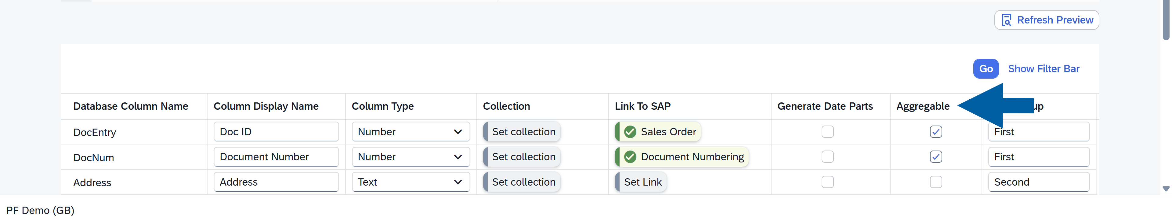 screen showing where to enable aggregation
