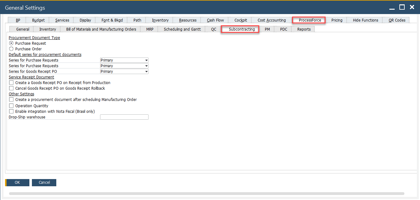 Subcontracting Tab