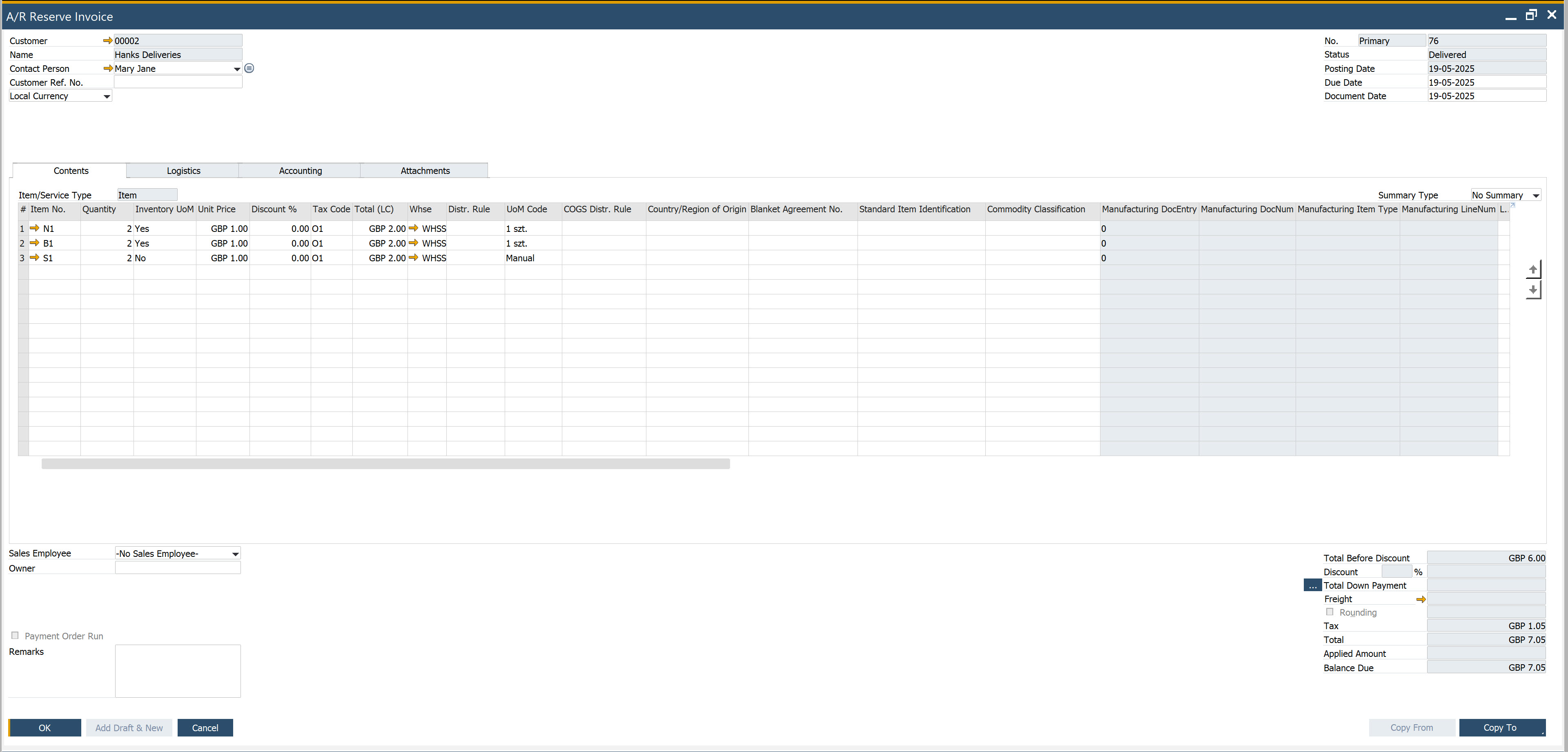 Reserve Invoice