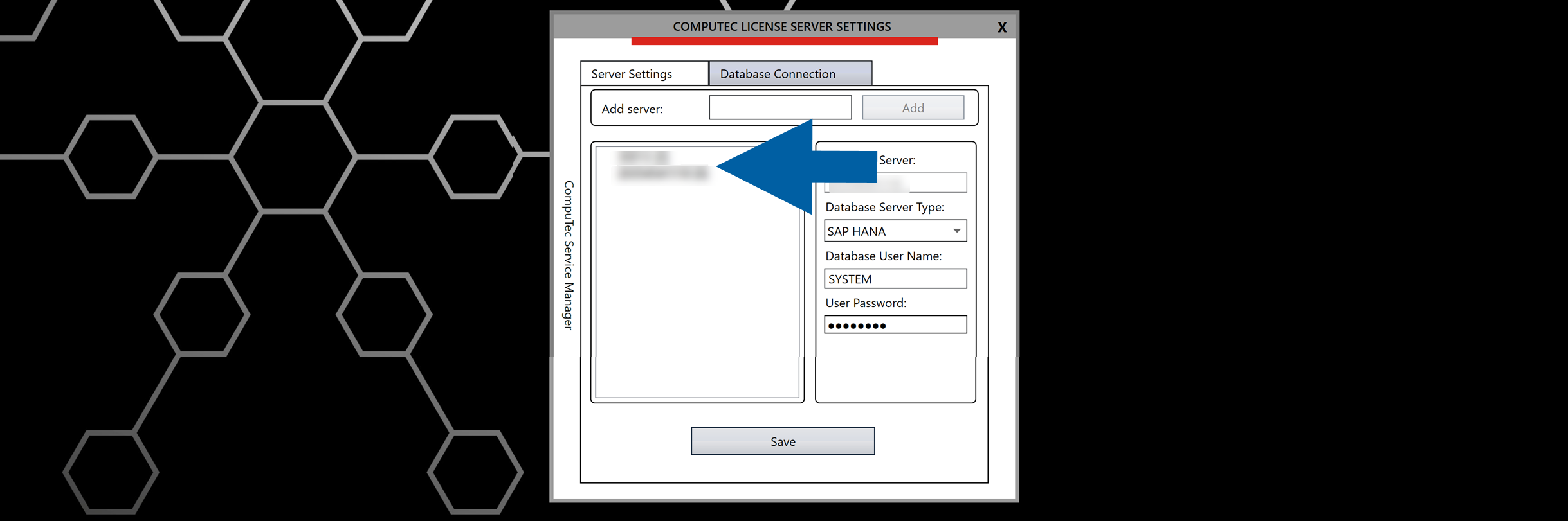 Database Connection tab displaying a list of multiple configured database servers with their connection details and status